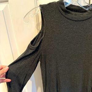 Banana Republic Cut Out Shoulder Ribbed Long Sleeve Top